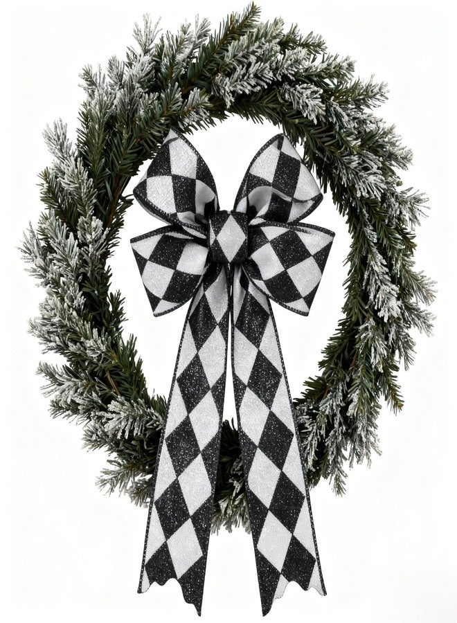 Meseey Black & White Glitter Harlequin Christmas Wired Ribbon - 2.5 Inch x 20 Yards, Wired Edge Fabric Ribbon for Christmas Tree Decor, Gift Wrapping & Holiday Crafts - Image 3